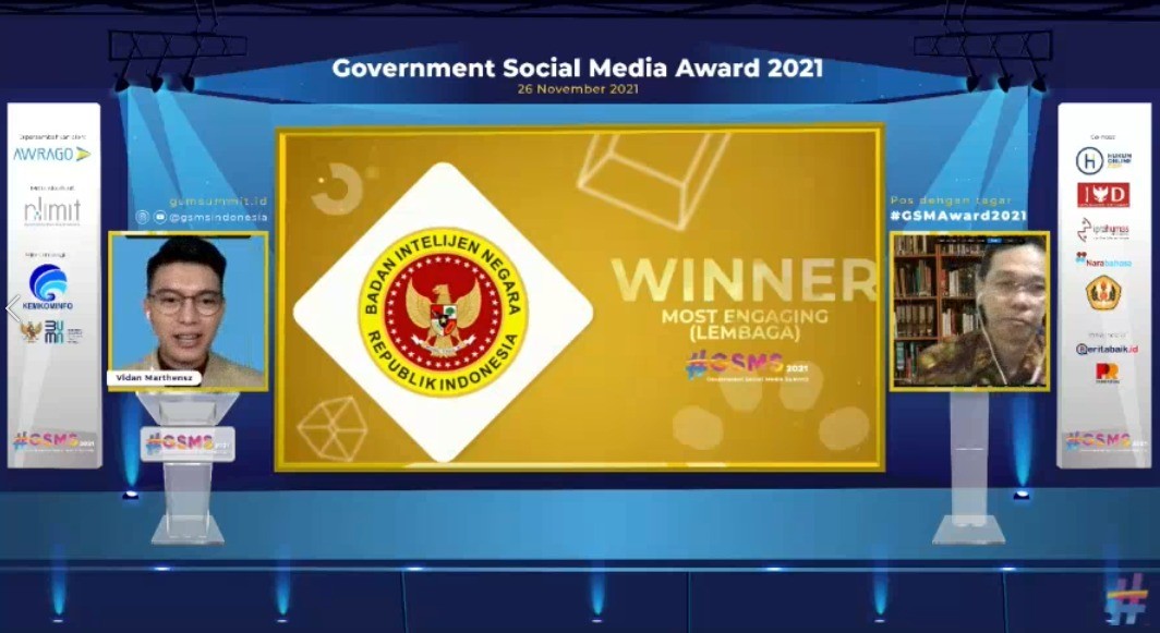 Media Sosial BIN Raih Penghargaan Terbaik di Ajang Government Social Media Award 2021